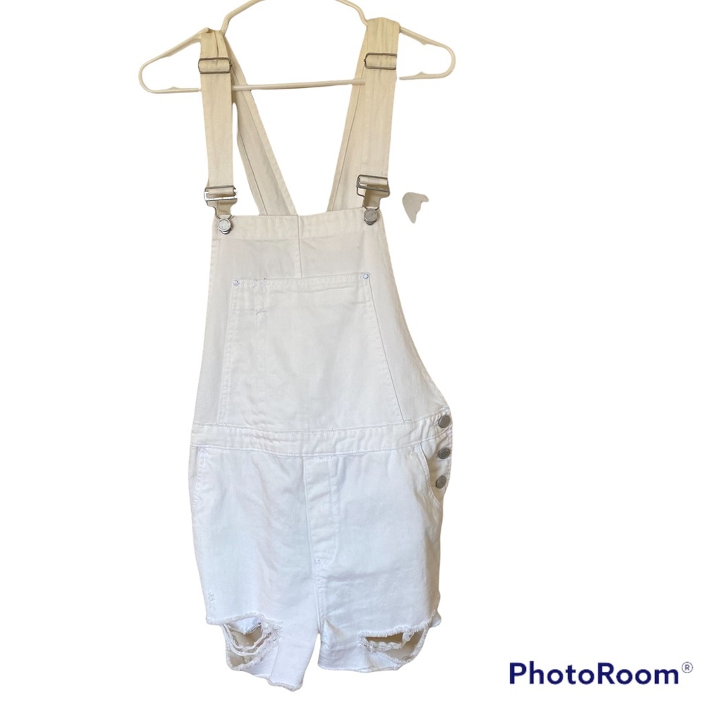Blank NYC Off white denim distressed shortalls womens size 30 - Picture 2 of 6